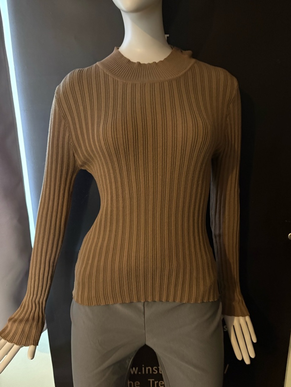 INC International Concepts Ribbed Crew Neck Sweater in Camel Brown